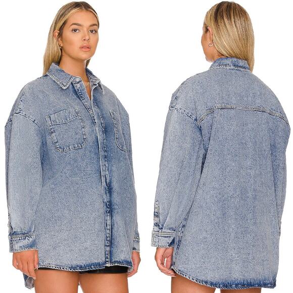 Good American Oversized Denim Shacket Indigo299 Blue Button Front Jacket 3X - Picture 1 of 5